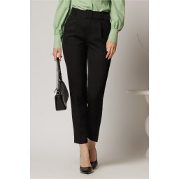 Pantaloni DY Fashion negri cu croi conic si curea in talie