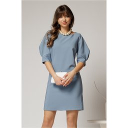 Rochie DY Fashion bleu scurta croi cambrat cu maneci cu design atipic
