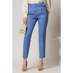 Pantaloni DY Fashion albastri cu croi conic si curea in talie