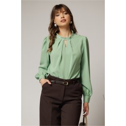 Bluza DY Fashion verde mint cu decupaj si perle la decolteu