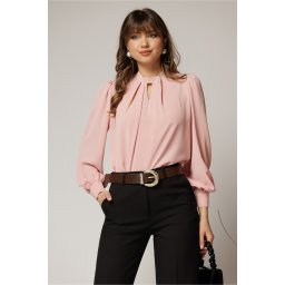 Bluza DY Fashion roz cu decupaj si perle la decolteu