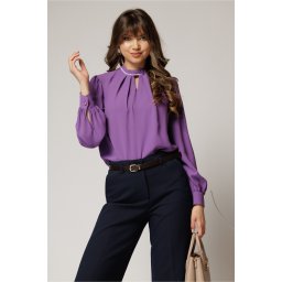 Bluza DY Fashion mov cu decupaj si perle la decolteu
