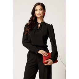 Camasa DY Fashion neagra din voal cu guler incretit