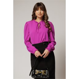 Camasa DY Fashion magenta din voal cu guler incretit