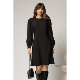 Rochie DY Fashion scurta neagra cu nasturi pe bust si fusta tip A