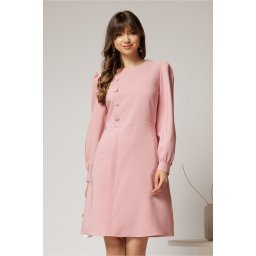 Rochie DY Fashion scurta roz cu nasturi pe bust si fusta tip A