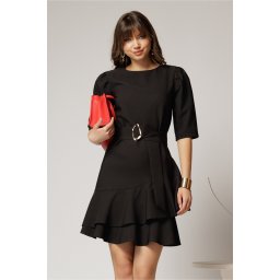 Rochie DY Fashion neagra scurta cu volanase pe fusta si cordon detasabil