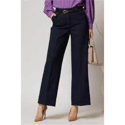 Pantaloni bleumarin din stofa cu croi larg si curea in talie