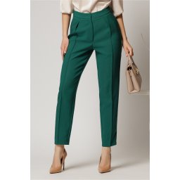 Pantaloni DY Fashion verzi cu pliu din talie si buzunare