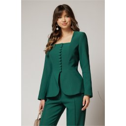 Sacou DY Fashion verde cambrat cu peplum si inchidere cu nasturi