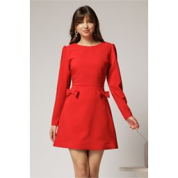 Rochie scurta rosie cu fusta tip A si fundite