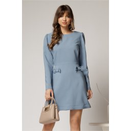 Rochie scurta bleu cu fusta tip A si fundite