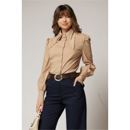 Camasa DY Fashion bej din poplin cu guler dublu si croi cambrat