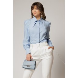 Camasa DY Fashion bleu din poplin cu guler dublu si croi cambrat