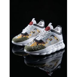 Sneakers CHAIN Green/White - Piele ecologica si catifea