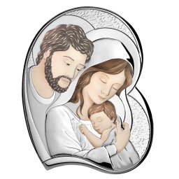 Icoana argintata Sacra Famiglia - Inima color (Dimensiune icoana: 11 x 14 cm)