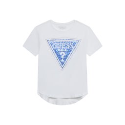 GUESS Tricou albastru / alb / alb murdar