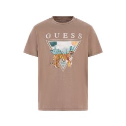 GUESS Tricou 'Tiger Spirit' bej / brocart / verde smarald / portocaliu