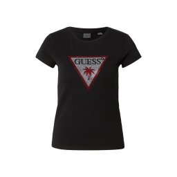 GUESS Tricou roșu merlot / negru / argintiu