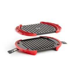 Grill pentru cuptorul cu microunde Lekue 1009082, 27x20,7,8x4,4 cm, Silicon platinat, Otel cu strat antiaderent, 0 / +240 °C, Rosu