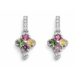 Cercei Turmalina Mixt ovala fatetata 14x9x14 mm argint 925 eleganta naturala idee de cadou 1 pereche