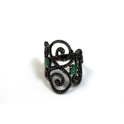 Inel argint 925 cu commercial diamond si rubin - Victorian style