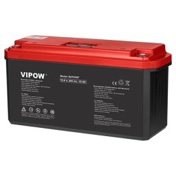 Acumulator LiFePO4 Vipow 12V 200Ah cu Bluetooth și ecran LCD, solar, BAT0497