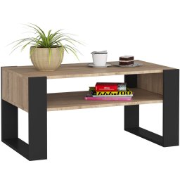 Masuta de cafea Domi cu raft inferior, blat laminat, 92x50x45 cm, stejar sonoma si negru