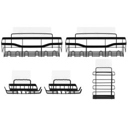 Set 5 polite metalice pentru dus cu montaj autoadeziv, inox, negru mat