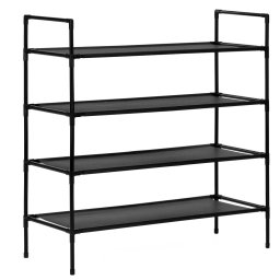 Raft pantofi cu 4 polite, structura metalica si rafturi textile, 72x28x75 cm, negru