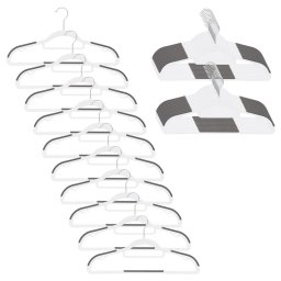 Set de 30 de umerase antiderapante pentru haine, din PE, cu carlig metalic rotativ, 41 cm, alb si gri