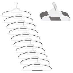 Set de 20 de umerase antiderapante pentru haine, din PE, cu carlig metalic rotativ, 41 cm, alb si gri