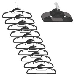 Set de 20 de umerase antiderapante pentru haine, din PE, cu carlig metalic rotativ, 41 cm, negru si gri
