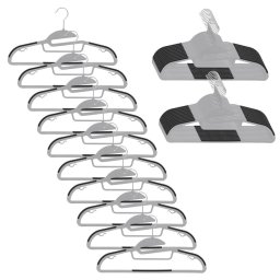 Set de 30 de umerase antiderapante pentru haine, din PE, cu carlig metalic rotativ, 41 cm, gri si negru
