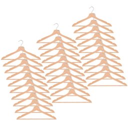 Set de 30 umerase din lemn cu carlig cromat rotativ, forma ergonomica, 43x21 cm, maro natur