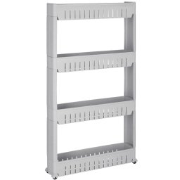 Sistem rafturi de depozitare cu roti pentru bucatarie sau baie cu 4 polite, 102x54x13 cm, gri