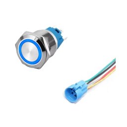 Intrerupator buton SW 2 OFF-(ON) fara retinere metal 16mm 12-24V LED albastru