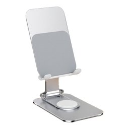 Suport pentru Telefon, Flippy, Suport Pliabil pentru Streaming, din Aliaj de Aluminiu, Compatibil cu Tableta, pentru Birou, 14.6 x 11.5 x 7 cm, Aurora Silver