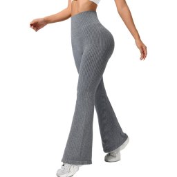 Pantaloni Sport de Dama, Flippy, pentru Yoga, Talie Inalta, Evazati, Tricotati, Gri Deschis, Marime M
