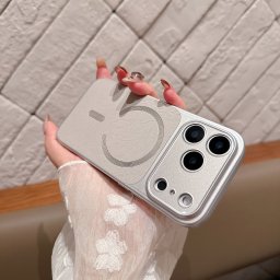 Carcasa Magnetica Mata, Flippy, Compatibila iPhone 17, din TPU/PC si Piele Ecologica, Argintiu