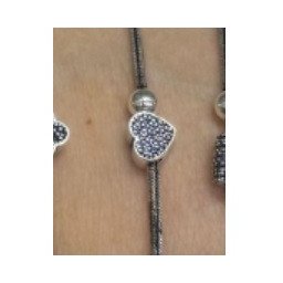 Bratara din Argint 925, pentru Dama, Jolie Silver, Model Snake cu Charm Inima si Cristale Negre, 4.86 g, Lungime Reglabila, Argintiu