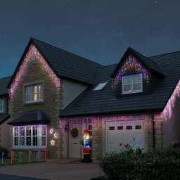 Instalatie Solara Craciun Turturi, IP44, 5 m, 143 Led-uri, Perdea Franjurata, RB-RG, 8 jocuri de lumini, cu Telecomanda, 31V, 500 mAh, Acumulator de 2400 mAh, Exterior, Prelungitor 5 m inclus, Fir Alb, Flippy