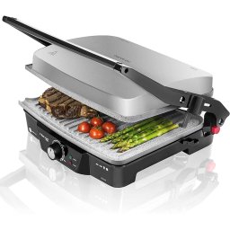 Grill Cecotec 2 in 1, Rock nGrill 2000 W, regulator de putere, piatra antiaderenta, gratar electric si aparat de facut sandvisuri - Resigilat