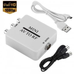 Adaptor AV la RF, Active, Full HD, convertor analog 3 x RCA la RF Coaxial cablu TV, cu mufa video si sunet audio integrat, cablu alimentare USB 5V, compatibilitate: dvd, consola joc ps3, xbox 360 la televizor/ monitor tv