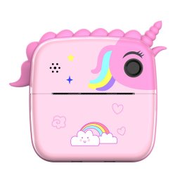 Set Camera Instantanee pentru Copii, Flippy, Ecran HD 2.4'', 24MP, 1200 mAh, cu Functie de Printare Alb-Negru, cablu USB-C, Bluetooth, Compatibil iOS/Android, Model Unicorn, Roz