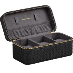 SONGMICS Cutie ceasuri Ronne Collection, pentru 3 ceasuri, piele PU aspect impletit, 10x20x9 cm, negru