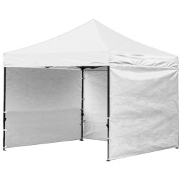Cort tip pavilion cu 3 pereti laterali, structura solida otel si acoperis impermeabil PVC, 3x3 m cu inaltime reglabila, alb