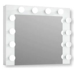 Oglinda machiaj cu 12 becuri LED, lumina neutra, 80x10x65 cm, alb