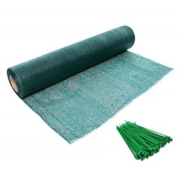 Plasa de umbrire, 80 g/mp, grad de umbrire 85%, verde, 10x1.5 m, cu 50 de coliere pentru montare, 150x2.5 mm