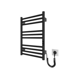 Radiator de baie tip scară HF GREENWICH, 100 W/230 V, 57 x 43 cm, negru, racordare dreapta, rotund